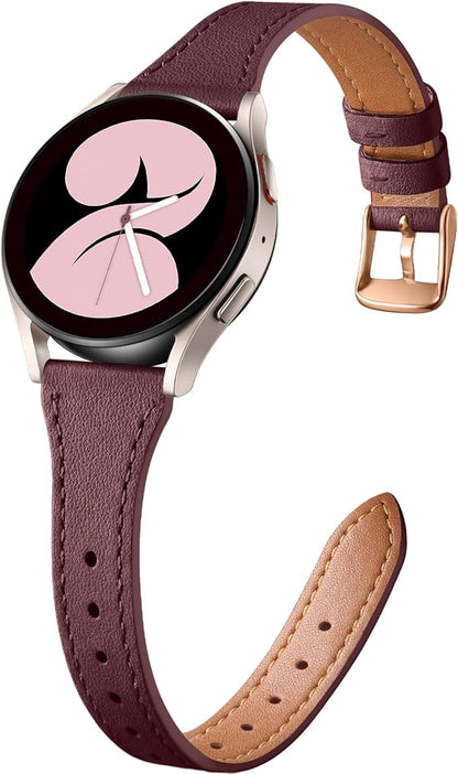 GEAK Slim Leather Band Compatible with Galaxy Watch 7 Band/6 5 4 FE 40mm 44mm/5 pro 45mm/Classic/Galaxy Active 2, 20mm Genuine Leather Strap with Quick Release Buckle for Samsung Watch Bands Women