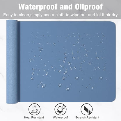 Hsurbtra Desk Pad, 48" x 17" PU Leather Desk Mat, XXXL Extended Mouse Pad, Waterproof Desktop Blotter Protector, Non-Slip Ultra Thin Large Laptop Keyboard Writing Mat for Office Home, Dark Blue