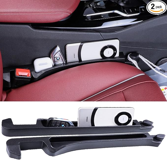 Car Seat Gap Filler 2 Pack, Auto Seat Side Gap Filler Organizer with Storage Slot & Hook, 3 in 1 Carseat Gap Spacer Plug Strip Universal Fit Car SUV Truck Fill The Gap Between Seats & Console, Black