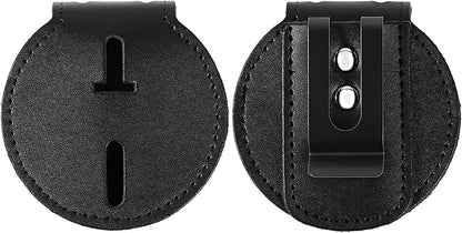 Sheriff Badge Holder, Universal, Made of Cowhide, Metal Belt Clip and Stainless Steel Chain, Leather Law Enforcement Badge Holder (Circle Badge Holder)