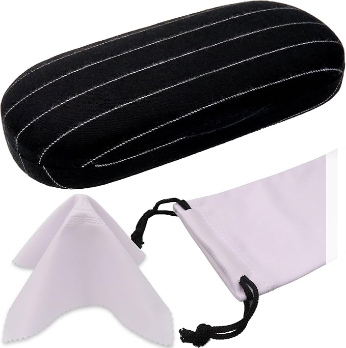MyEyeglassCase Men's Medium Glasses Case - Classic Eyeglasses Hard Shell Holder, Elegant Easy Open Lip with Pouch and Cloth