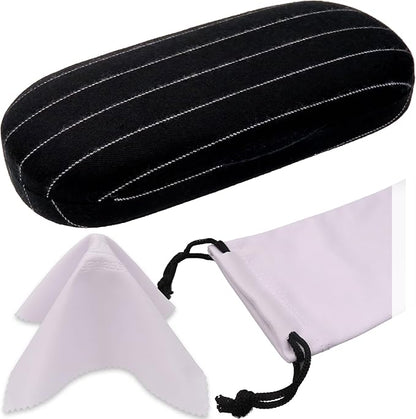 MyEyeglassCase Men's Medium Glasses Case - Classic Eyeglasses Hard Shell Holder, Elegant Easy Open Lip with Pouch and Cloth