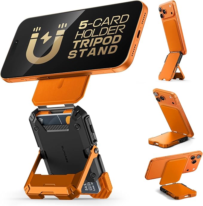 SUPCASE for MagSafe Wallet with Stand, Magnetic Wallet for Men, [Hold 5 Cards] [Adjustable Stand] [RFID Blocking] Phone Credit Card Holder Tripod for iPhone 17/16/15/14/13/12 Series, Coral