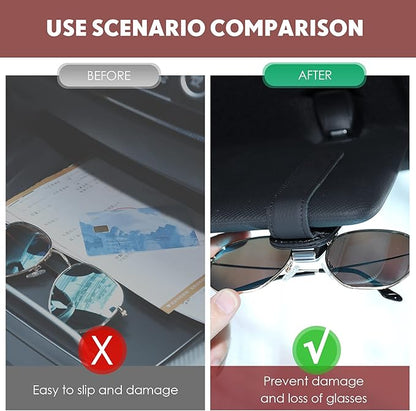 Mudder 2 Packs Sunglasses Holder for Car Universal Visor Sunglasses Holder Clip Leather Eyeglasses Hanger and Ticket Card Clip Eyeglasses Mount for Car(Red)