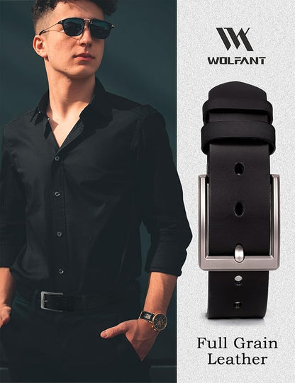 WOLFANT Men's 1.5" Full Grain Leather Belt,100% Italian Real Solid Leather