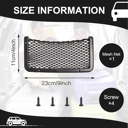 Frienda 1 Pc Car Storage Net Bag, ABS Plastic Framed Mesh Net Holder, Phone & Cargo Organizer with Screws for Auto, Rv, Boat, Truck Pocket Storage (9 x 4 Inch)