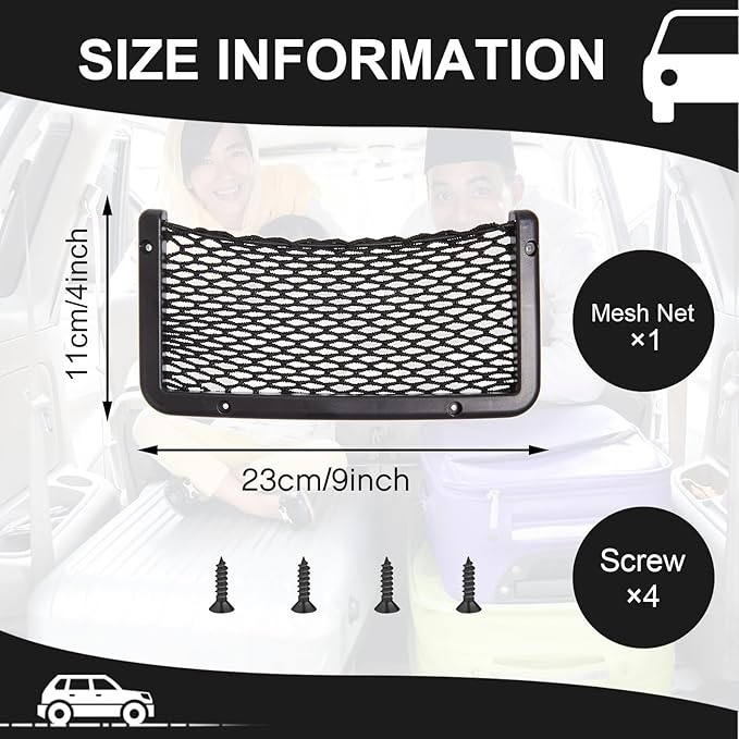 Frienda 4 Pcs Car Storage Net Bag, ABS Plastic Framed Mesh Net Holder, Phone & Cargo Organizer with Screws for Auto, Rv, Boat, Truck Pocket Storage (9 x 4 Inch)