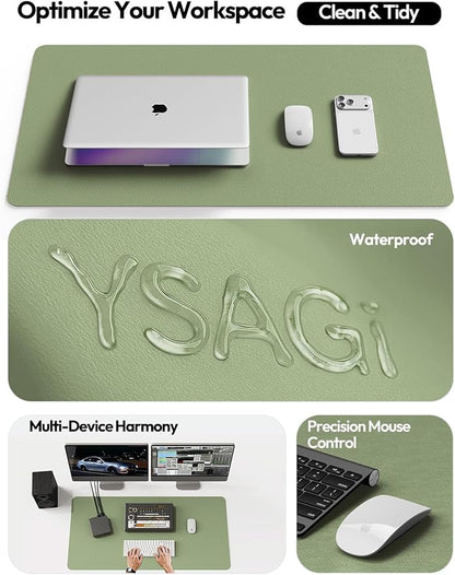YSAGi Leather Desk Pad Protector, Office Desk Mat, Large Mouse Pad, Non-Slip PU Leather Desk Blotter, Laptop Desk Pad, Waterproof Desk Writing Pad for Office and Home (Bamboo Green, 23.6" x 13.8")