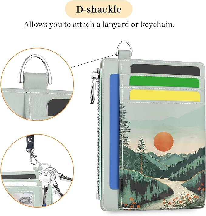 Hancynir Sunrise Mountain Small Wallet Women Credit Card Holder, Slim RFID Blocking Keychain Card Wallets, Mini Front Pocket PU Leather Thin Travel Zipper Coin Cash Ladies Wallet Organizer Gifts