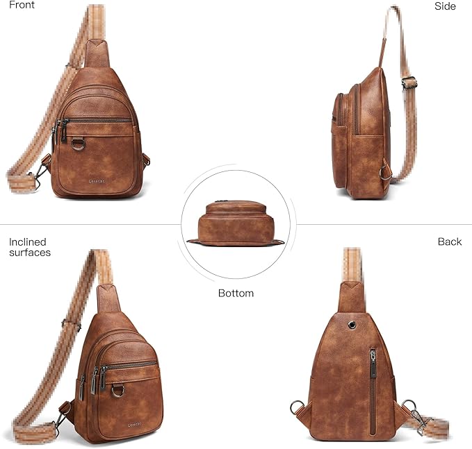 Leresas 7L Sling Bag for Women Men Vegan Leather Crossbody Bags Fanny Pack Purse Backpack Over Shoulder Bag Travel Anti Theft