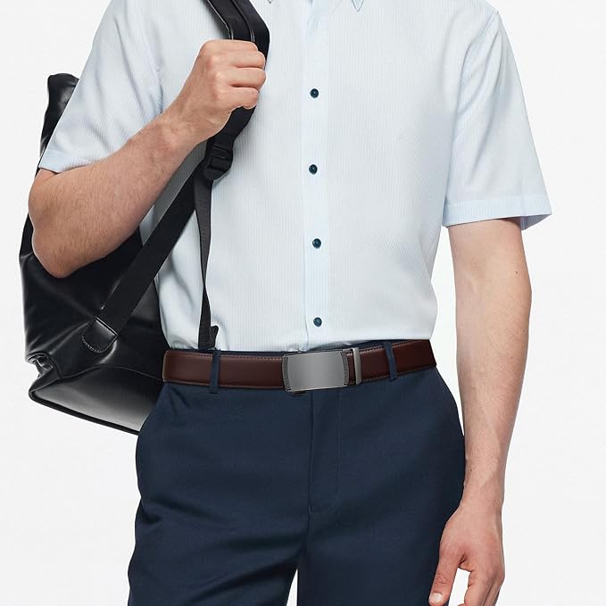 Founders & C Ratchet Belts for Men-Black/Brown Belt Leather 1 3/8" for Casual Dress-Micro Adjustable Belt