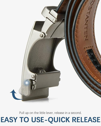BOSTANTEN Mens Belt Leather Ratchet Belt For Men Dress and Casual with Adjustable Buckle, Trim to Fit