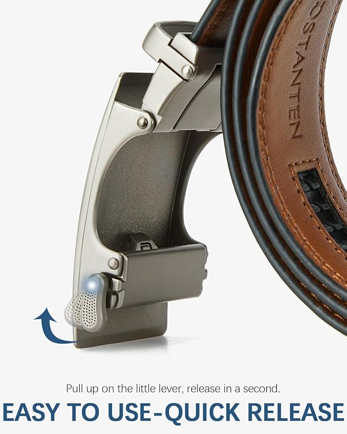 BOSTANTEN Mens Belt Leather Ratchet Belt For Men Dress and Casual with Adjustable Buckle, Trim to Fit