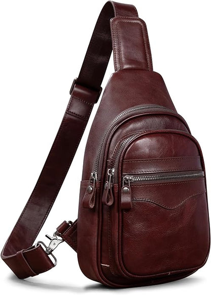 Genuine Leather Sling Bag for Men and Women Crossbody Shoulder Bag Sling Backpack Chest Purse Carry on Casual Daypack | Genuine Leather, Shoulder Bag, Carry on, Casual, Daypack