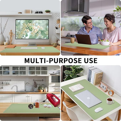 Light Green Desk Mat with Stitched Edges, Large Mouse Pad, Non-Slip Desk Protector Mat, Leather Desk Blotter, Waterproof Desk Pad for Office Home Decor(31.5×15.7 Inches)
