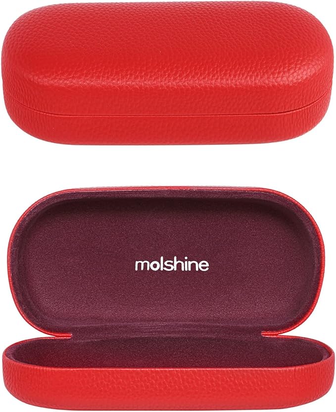 molshine Hard Shell Leather Sunglasses Case,Classic Large Glasses Case for Women Men,Sunglass Eyeglasses