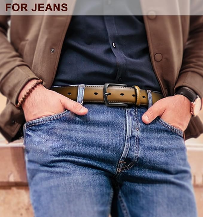 KEMISANT Men Belt-Genuine Leather Belt for Men Dress Casual Golf Jeans 1 3/8"