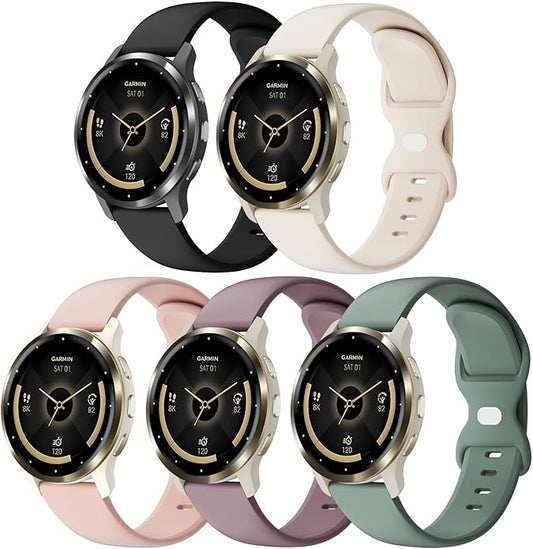 5 Pack 18mm Silicone Watch Band Compatible with Garmin Vivoactive 4S/Vivomove 3S/Venu 3S 41mm/Venu 4 41mm/Venu 2S/Forerunner 255S/265S, Quick Release Soft Sport Straps for Women Men