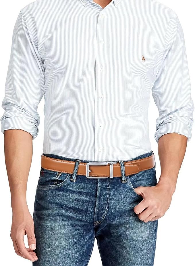 Founders & C Men's Leather Ratchet Comfort Click Belt Dress with Slide Buckle -Adjustable Trim to Fit