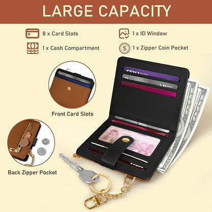 Jogjam Small Ladies Wallet, Rfid Slim Thin Compact Credit Card Women Wallet, PU Leather Bifold Cash Wallet, Zipper Coin Pocket & ID Window, Female Gifts Black and Brown