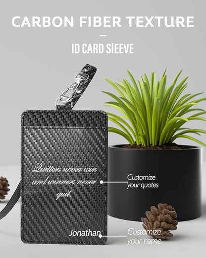 Carbon Fiber Work ID Card Holder with Lanyard is a Stylish and Durable Card Holder with Dual Card Capacity, Clear Display Window and Privacy Back Pocket (Black Customized)