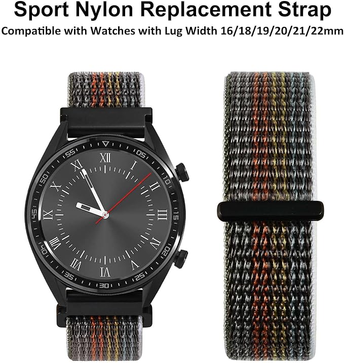 WOCCI 22mm Adjustable Nylon Watch Band, Quick Release Sport Loop Strap (Midnight)