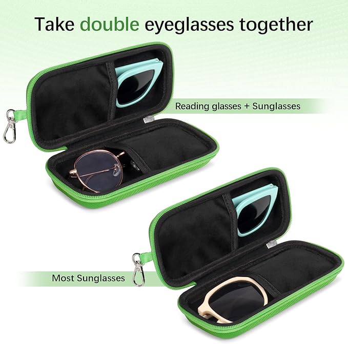 Double Eyeglasses Case Hard Shell Dual Sunglasses Organizer with Zipper Closure Travel Eyewear Storage for Vehicle