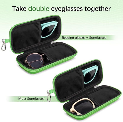 Double Eyeglasses Case Hard Shell Dual Sunglasses Organizer with Zipper Closure Travel Eyewear Storage for Vehicle