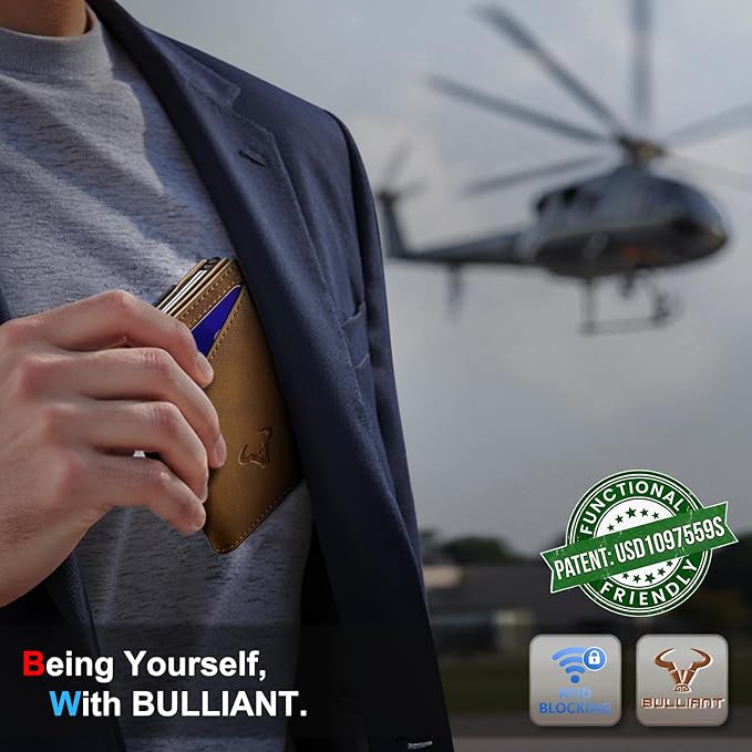 BULLIANT Men Wallet Gift Boxed,Slim Front Pocket Wallet Money Clip Card Holder 3.8"x2.7",Pop-up Access