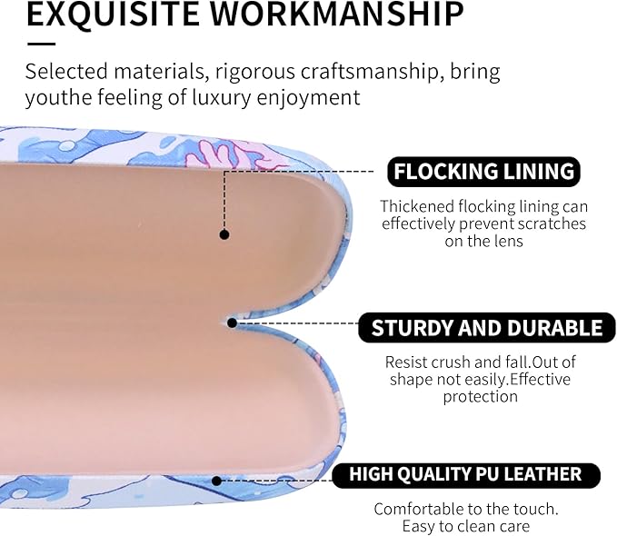 PERFECTSIGHT Hard Shell Eyeglasses Case, PU Leather Protective Glasses Case, Cute Eyeglass Case for Women Men Girls