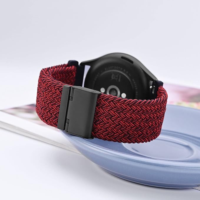 WOCCI 19mm Braided Nylon Watch Band for Men and Women, Quick Release, Black Stainless Steel Buckle (Red Black)