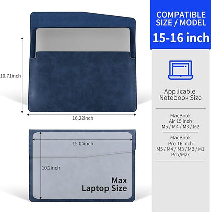 16 Inch Leather Laptop Sleeve Compatible with MacBook Pro 16 Inch M5 M4 M3 M2 M1 Pro/Max＆MacBook Air 15 Inch M5 M4 M3 M2, Genuine Leather Protective Case Cover,Vintage Blue
