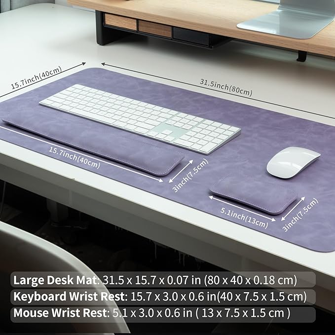RENMTURE Large Mouse Pad and Keyboard Wrist Rest, Desk Pad for Keyboard and Mouse, Large Gaming Mouse Pad with Wrist Support, Desk Mat for Work and Gaming (Purple)