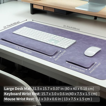 RENMTURE Large Mouse Pad and Keyboard Wrist Rest, Desk Pad for Keyboard and Mouse, Large Gaming Mouse Pad with Wrist Support, Desk Mat for Work and Gaming (Purple)