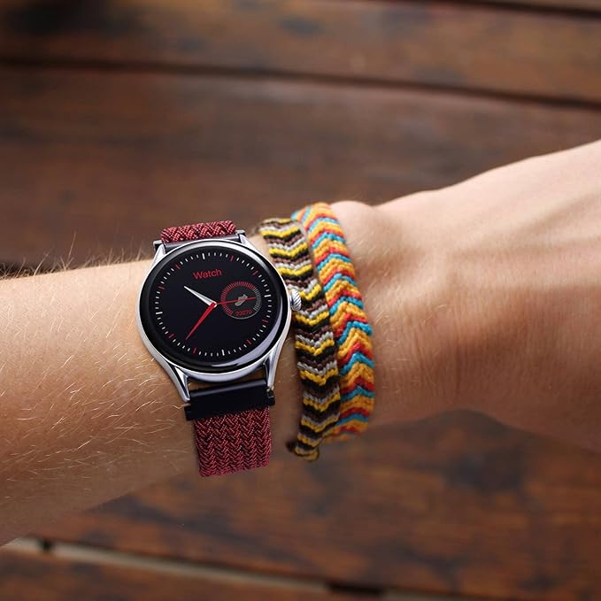 WOCCI 20mm Braided Nylon Watch Band for Men and Women, Quick Release, Black Stainless Steel Buckle (Red Black)