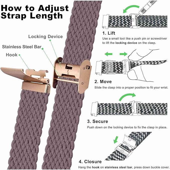 WOCCI 20mm Braided Nylon Watch Band for Men and Women, Quick Release, Rosegold Stainless Steel Buckle (Woodrose)