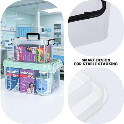 HEY FOLY 15qt Clear Medicine Organizer Storage Box, Plastic First Aid Box Empty, Thickened Medicine Container Chest, Multipurpose Medical Case with Labels, Medicine Caddy with Lids