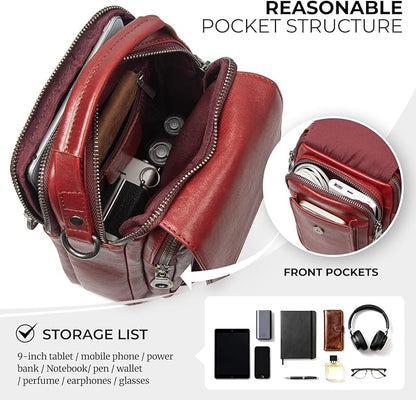 Augus Leather Small Messenger Bag For Men Crossbody Handbag Shoulder Sling Travel Bags for Men Purse Daypack Magnetic Buckle