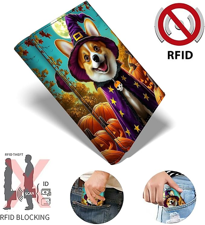 Minimalist Wallet for Men's Card Holders, Pop-Up Card Case Durable Wallets for Women, Leather Automatic Credit Card Holder with Metal Money Clip RFID Blocking Bifold Pocket, Purple Clad Dog