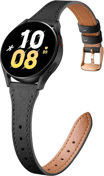 GEAK Slim Leather Band Compatible with Galaxy Watch 7 Band/6 5 4 FE 40mm 44mm/5 pro 45mm/Classic/Galaxy Active 2, 20mm Genuine Leather Strap with Quick Release Buckle for Samsung Watch Bands Women