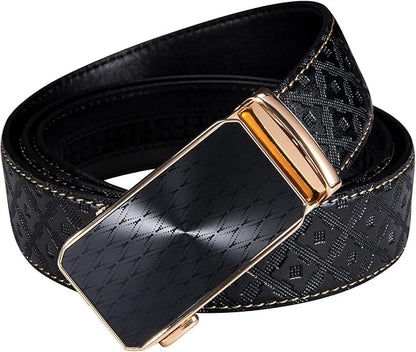 Dubulle Designer Mens Belts, Sliding Automatic Buckle Ratchet Dress Belt TOP Genuine Leather Strap Gifts