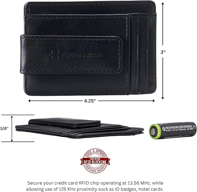 Alpine Swiss Harper Mens RFID Slim Money Clip Front Pocket Wallet Minimalist Leather ID Card Holder | RFID, Slim, Money Clip, Front Pocket, Minimalist, ID Card Holder