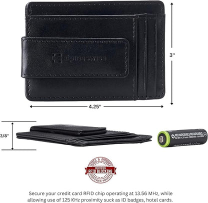 Alpine Swiss Harper Mens RFID Slim Money Clip Front Pocket Wallet Minimalist Leather ID Card Holder | RFID, Slim, Money Clip, Front Pocket, Minimalist, ID Card Holder