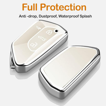 Sindeda for Volkswagen Key Fob Cover with Keychain Soft Full Protection Key Shell Key Case Compatible with VW MK8 Golf/GTI Skoda Octavia (White)