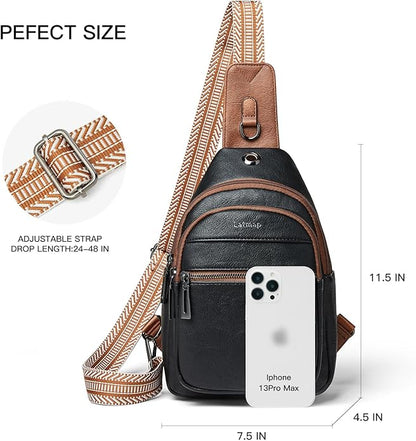 LATMAP Sling Bag For Women Faux Leather Small Casual Daypack Backpack Fanny Pack Crossbody Chest Bags Purse