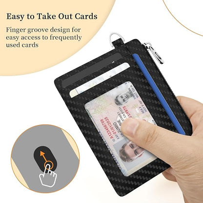 Hancynir Slim Wallet Minimalist Credit Card Holder RFID Blocking Small Card Wallets Mini Front Pocket PU Leather Card Case Thin Travel Zipper Coin Cash Wallet for Men Women Gifts