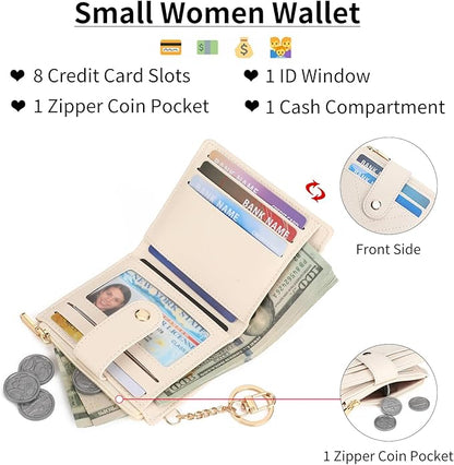 GAEKEAO Slim Wallet for Women, RFID Blocking Credit Card Holder Bifold Wallet with Zipper Coin Pocket, ID Window