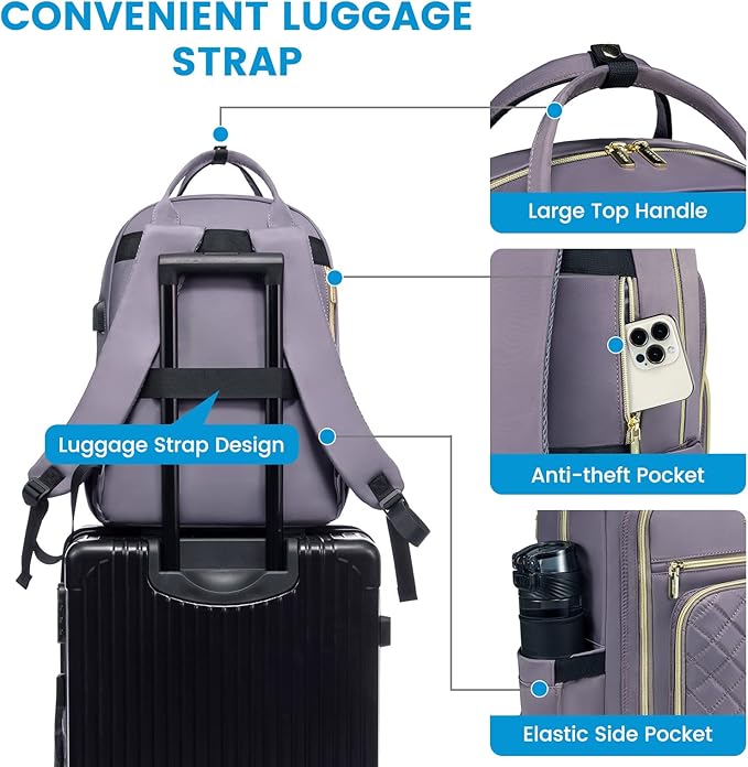 LOVEVOOK Laptop Backpack for Women, Water Resistant Travel Work Backpacks Purse Stylish College Bookbag Business Teacher Nurse Computer Bag with USB Charging Port, Fits 15.6" Laptop