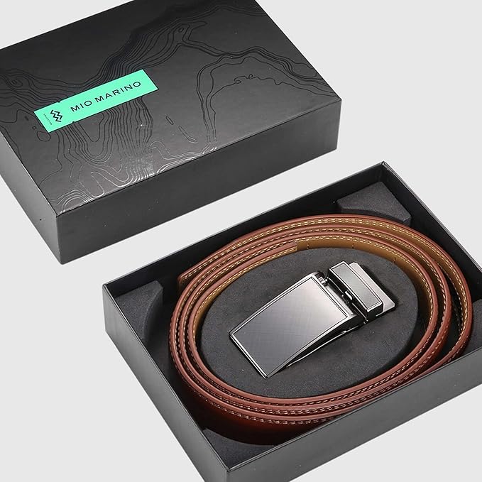 Marino Avenue Ratchet Belt for Men. Adjustable Leather Dress Belt with 38 Easy to Click Into Place Ratchet Closures.