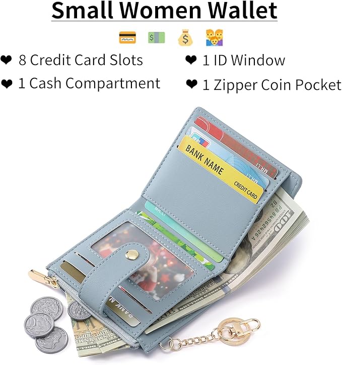 GAEKEAO Slim Wallet for Women, RFID Blocking Credit Card Holder Bifold Wallet with Zipper Coin Pocket, ID Window
